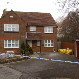 Front view of 2 Prospect Close. Notice all the building materials.